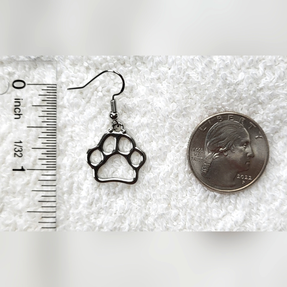 Silver Paw Print Statement Dangle Earrings / Pierced - Picture 5 of 5